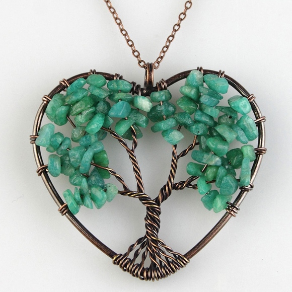 'Living Tree' Natural Gemstone Heart Pendant Necklace - Picture 8 of 14